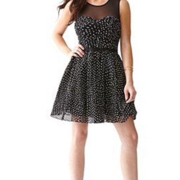 Guess black sleeveless polka dress with lace size M - Picture 1 of 3